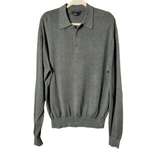 Tulliano Mens Gray Silk Cotton Old Money Long Sleeve Knit Polo Sweater Large
